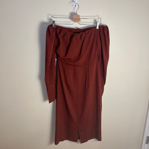 Future Collective Reese Blutstein Off Shoulder Long Sleeve Midi Dress Rust 8 New - Picture 6 of 9